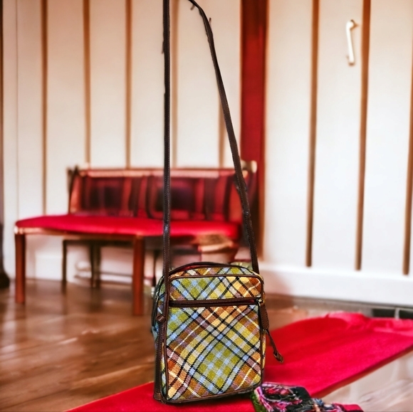 BNWOT RRP £50 genuine leather & tartan tweed crossbody bag satchel never used - Picture 6 of 14